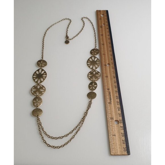 The Sak Gold Tone Cutout Oval Link Long Necklace Layered Chain Lobster Clasp - Picture 3 of 4